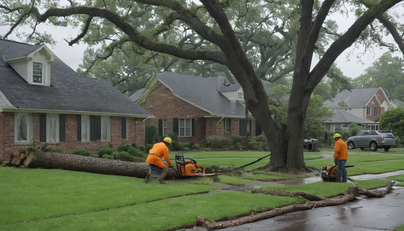 Provider crew clearing a fallen tree from a home driveway in the Alpharetta area after a storm